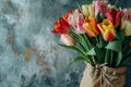 Bunch of tulip flowers in a sack for Mother\'s Day