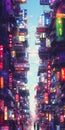 Vibrant and dynamic Tokio street scene, a densely populated urban area with a distinct character