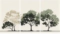 Tranquil Trio: A Minimalist Depiction of Three Majestic Oak Trees, Made with Generative AI