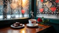 A Warm CafÃ© Corner with Valentine\'s Decorations(Created with AI) Royalty Free Stock Photo