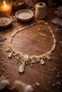 Handmade Pearl Necklace Crafting Process On Rustic Wooden Table Royalty Free Stock Photo