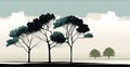 Nature\'s Serenity - A Minimalistic Depiction of Trees and Clouds, Made with Generative AI