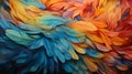 feathery texture and vibrant colors of a parrot\'s plumage, with a mix vibrant colors by AI generated