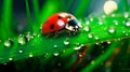 Ladybug on a Dewy Grass Blade AI generated