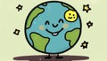 Adorable Planet Celebrating Earth\'s Hour - Cartoon Illustration, Made with Generative AI