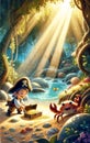 Sunlit Treasures: A Young Pirate's Joyful Discovery - AI Generated Digital Art