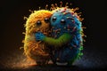 Close up two cute viruses huging each other