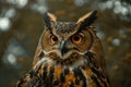Close up view portrait of the eagle owl in the forest Royalty Free Stock Photo