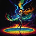 AI generated image of a colorful female dancer