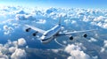 Commercial Airplane Soaring High Above the Clouds. A Clear Sky Adventure. Modern Air Travel and Transportation Concept Royalty Free Stock Photo