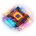 A 3D icon of a tech breakthrough quantum computing chip with a white background Royalty Free Stock Photo