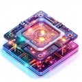A 3D icon of a tech breakthrough quantum computing chip with a white background Royalty Free Stock Photo
