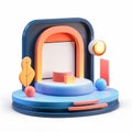 A 3D icon of a tech conference event stage with a white background