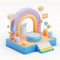 A 3D icon of a tech conference event stage with a white background