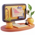 A 3D icon of a tech startup office coding bracket with a white background