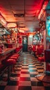 Nostalgic Diner with Retro Decor and Neon Signs Royalty Free Stock Photo