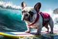 Frenchie enjoying surfing adventure in the water