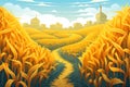 A corn maze adventure with twists and turns vector fall background