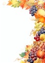 Cornucopia overflowing with fruits watercolor border frame Royalty Free Stock Photo