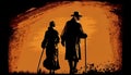 Silhouette Couple Walking with Old Man Cane, Made with Generative AI Royalty Free Stock Photo