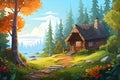 A cozy cabin in the woods vector fall background