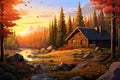 A cozy cabin in the woods vector fall background