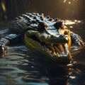 AI generated image of a crocodile opening his mouth in waters