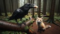 AI-Generated Image of Crow Holding Cheese with Fox Below Tree, La Fontaine Fable