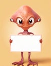 Cute little alien holding a blank sign Royalty Free Stock Photo