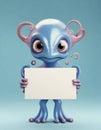 Cute little alien holding a blank sign Royalty Free Stock Photo