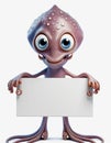 Cute little alien holding a blank sign