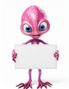 Cute little alien holding a blank sign Royalty Free Stock Photo