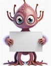 Cute little alien holding a blank sign Royalty Free Stock Photo