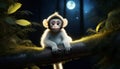 Cute monkey in a tree at night