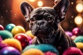 AI generated image of a cute small dog, French bulldog, Frenchie, posing and playing