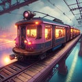 AI generated image - Cyberpunk train riding in a science fiction landscape