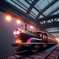 AI generated image - Cyberpunk train riding in a science fiction landscape