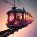 AI generated image - Cyberpunk train riding in a science fiction landscape