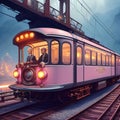 AI generated image - Cyberpunk train riding in a science fiction landscape