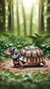 Whimsical Dachshund-Turtle Hybrid in Forest Ambience - AI generated digital art