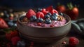 AI generated image of Delisious dessert smoothie with blueberries ruspberries close-up macro