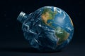 AI generated image depicting Earth morphing into a crumpled plastic bottle under a starlit sky. The image symbolizes environmental Royalty Free Stock Photo