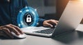 Ai generated image of person working on laptop with cybersecurity lock concept Royalty Free Stock Photo