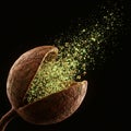 An AI-generated image depicting a spherical pod with a textured, brown surface, partia Royalty Free Stock Photo