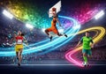 AI-generated image depicting three athletes in action within a Royalty Free Stock Photo