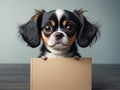 Cute shih tzu puppy holding blank sign on neutral background