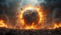 Fiery Apocalypse: Earth engulfed in flames, global destruction Royalty Free Stock Photo