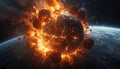 Fiery Cosmic Collision: Planet Explosion in Space