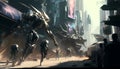 Epic Mecha Warfare in Futuristic Urban Setting, Made with Generative AI