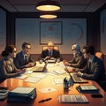 AI-Generated Image of Professionals Meeting Around Table with Papers and Laptops Royalty Free Stock Photo